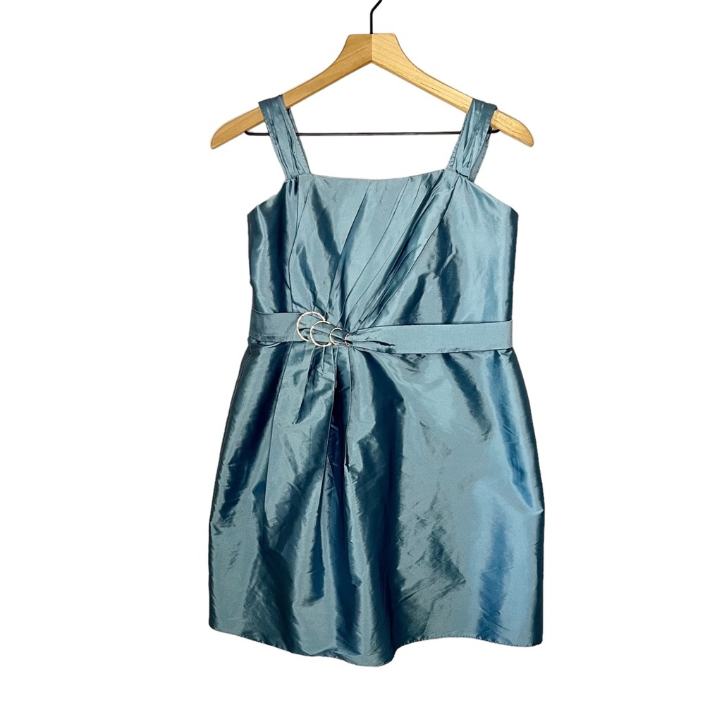 Lazaro Silky Taffeta Sleeveless Rhinestone Embellished Cocktail Dress in Blue 12